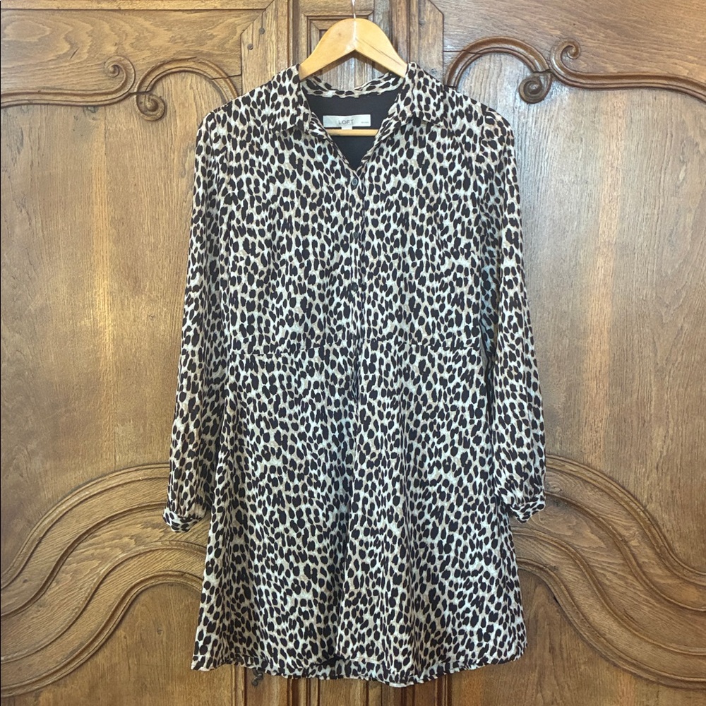 Loft Leopard Print Long Sleeve Dress